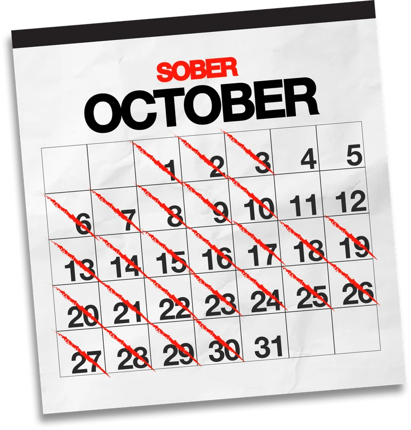 Sober October Calendar - 1-30 days crossed out