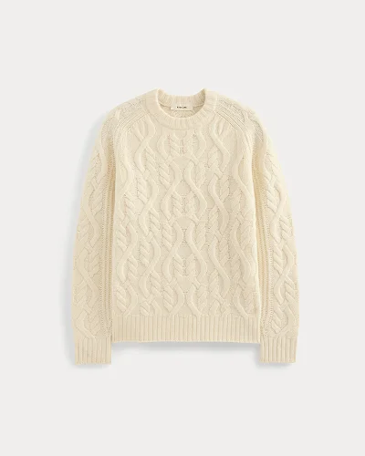 Image | Cable Knit Crew in Luxe Merino | Bone