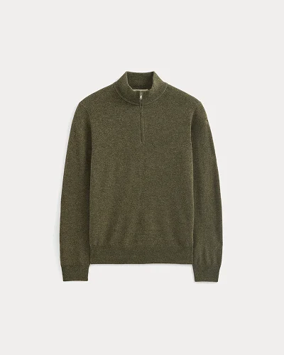 Image | Cashmere Quarter Zip Sweater | Heathered Army Green  Heathered Army Green Black Navy