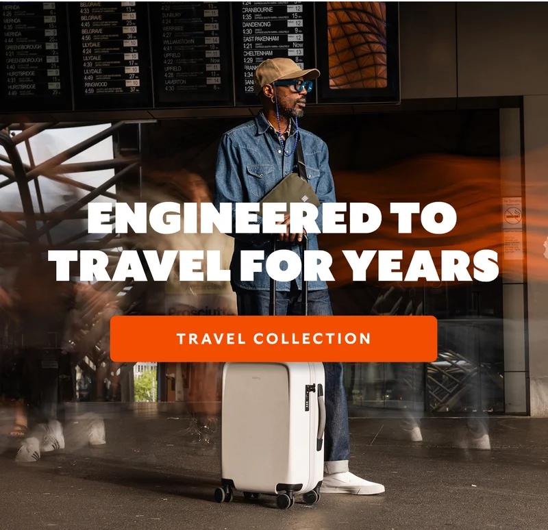 [Headline] Engineered to travel for years CTA: TRAVEL COLLECTION