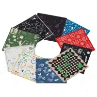 A vivid display of patterned bandanas, part of Ace Hotel's eclectic accessories line, in motion.