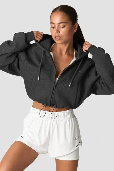 Image of Everyday Cropped Hoodie Zip Wmn Grey Melange