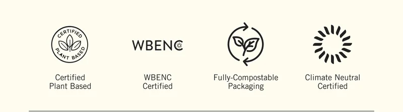 Certified Plant Based. WBE NC Certified. Fully-Compostable Packaging. Climate Neutral Certified.