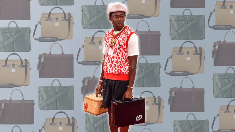 Image may contain: Tyler, The Creator, Accessories, Bag, Handbag, Purse, Tote Bag, Adult, Person, Jewelry, and Necklace