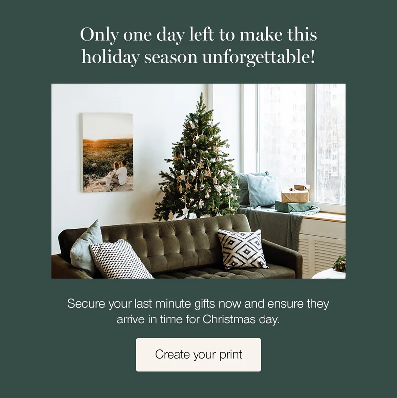 Only one day left to make this holiday season unforgettable. Secure your last minute gifts now and ensure they arrive in time for Christmas day.