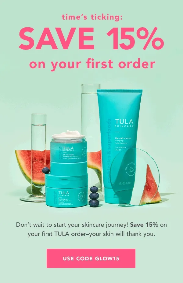 Time's ticking: SAVE 15% on your first order. USE CODE discount code