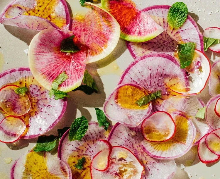 Close ups of various salads