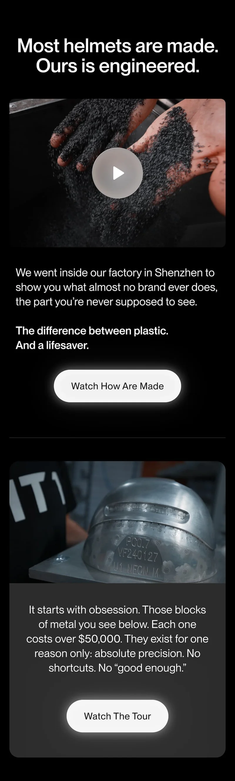 Inside the factory: how raw plastic becomes life-saving helmet material.