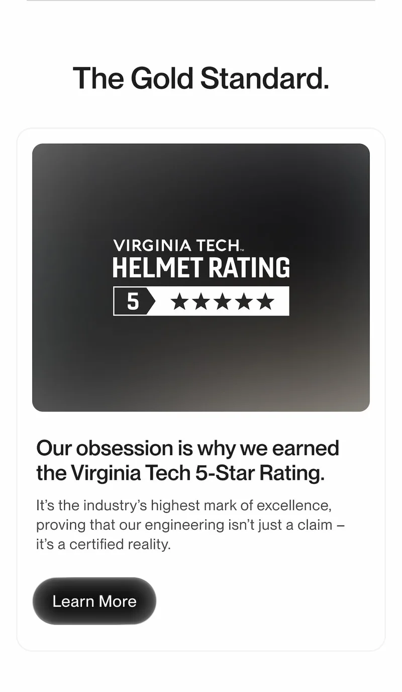 UNIT 1 helmet awarded 5 stars by Virginia Tech for top-tier safety.