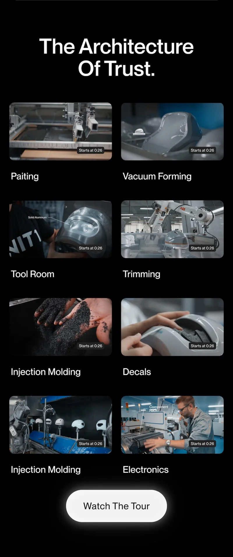 Explore every step of our helmet production, from molding to electronics.