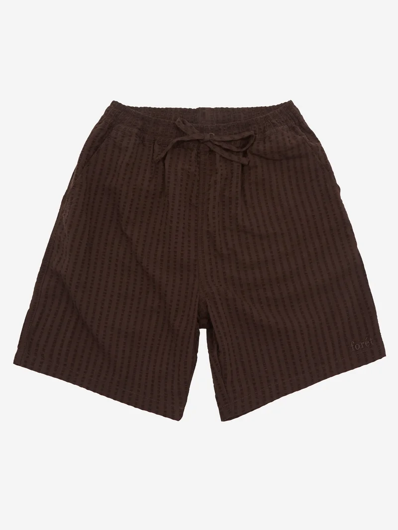 Image of Foret Vole Seersucker Shorts - Deep Brown