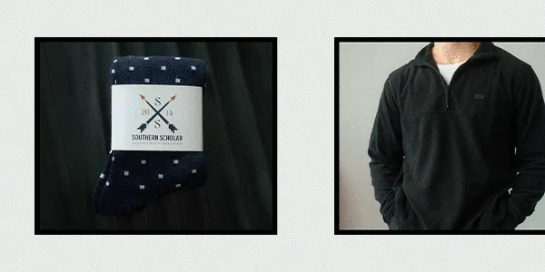 a moving image of men's grooming products and accessories scolling across the screen..