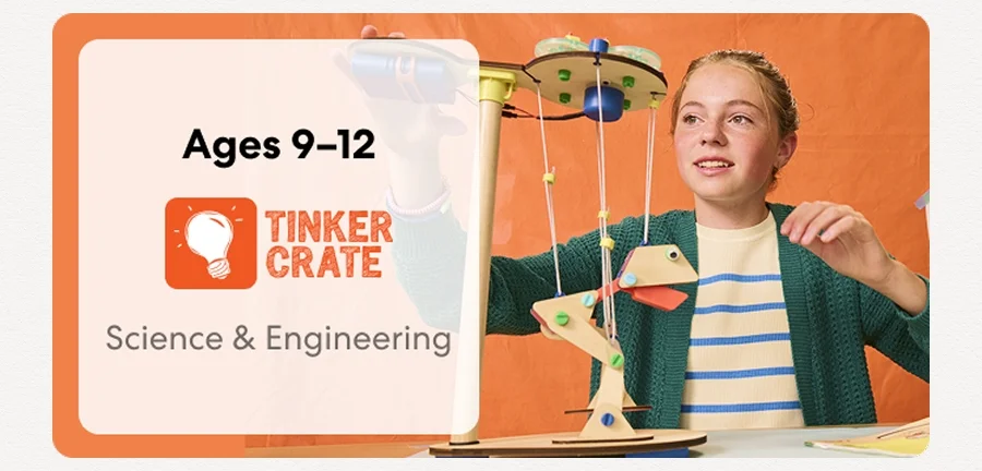 Kid exploring KiwiCo engineering crate for ages 9 to 12