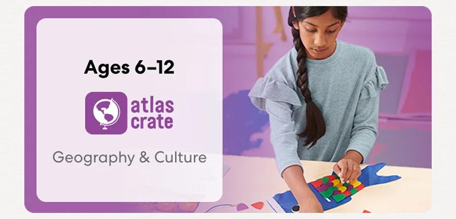 Child exploring KiwiCo World geography crate. Fun activities on culture and world exploration for ages 6–12+