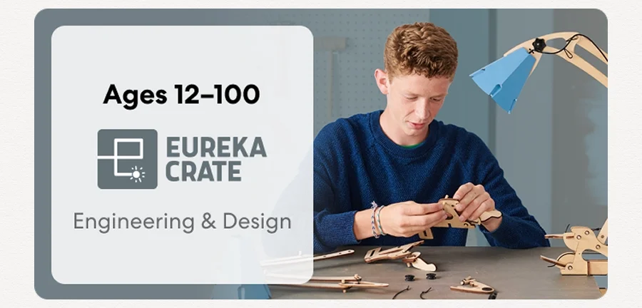Teen exploring KiwiCo engineering crate for ages 12 and above