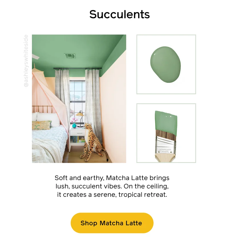 Succulent. Soft and earthy, Matcha Latte brings lush, succulent vibes. On the ceiling, it creates a serene, tropical retreat. Shop Matcha Latte