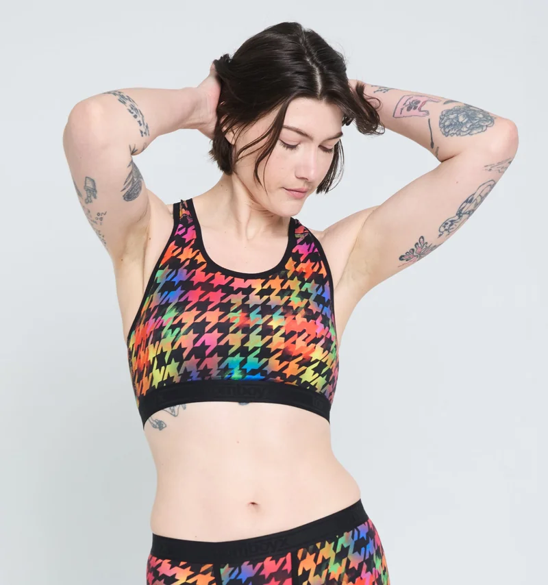 Image of Racerback Soft Bra - Rainbow Houndstooth