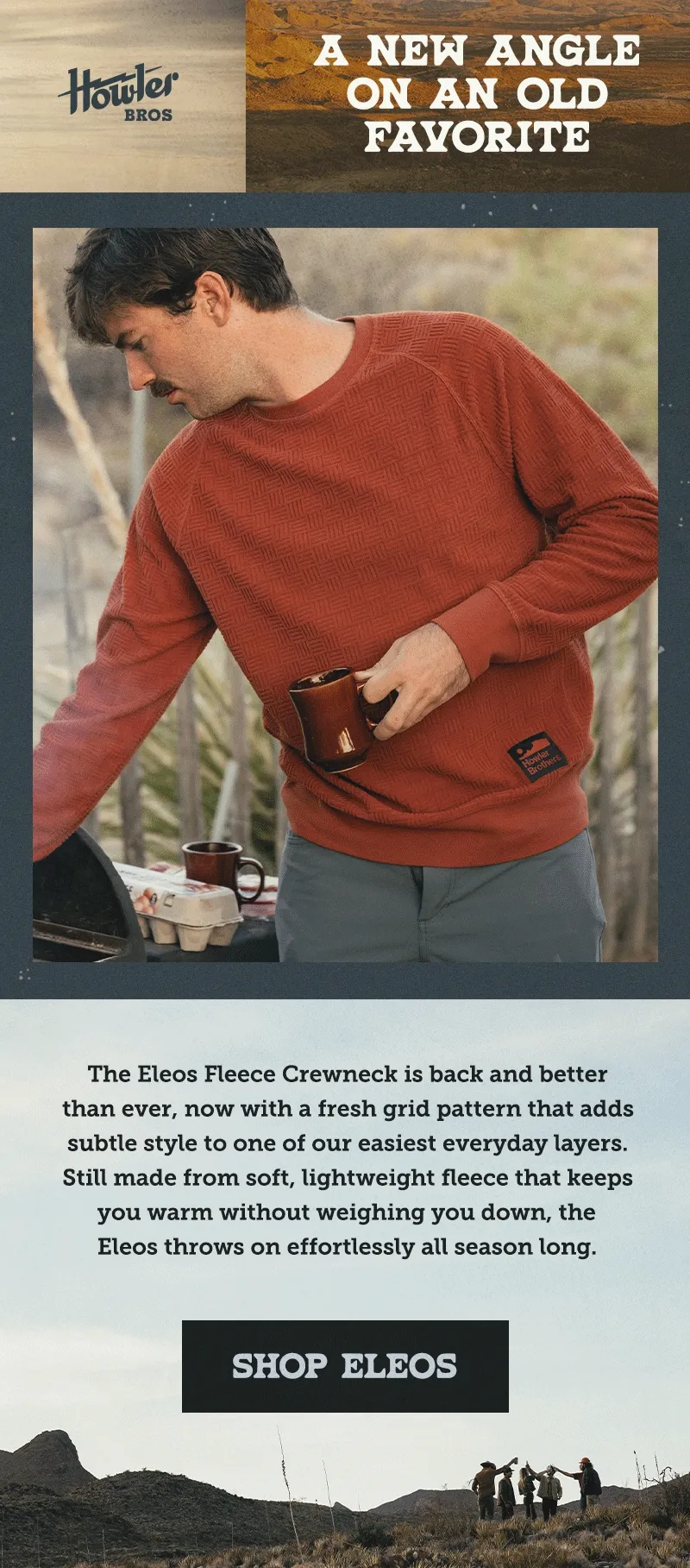 The Eleos Fleece Crewneck is back and better than ever, now with a fresh grid pattern that adds subtle style to one of our easiest everyday layers. Still made from soft, lightweight fleece that keeps you warm without weighing you down, the Eleos throws on effortlessly all season long.