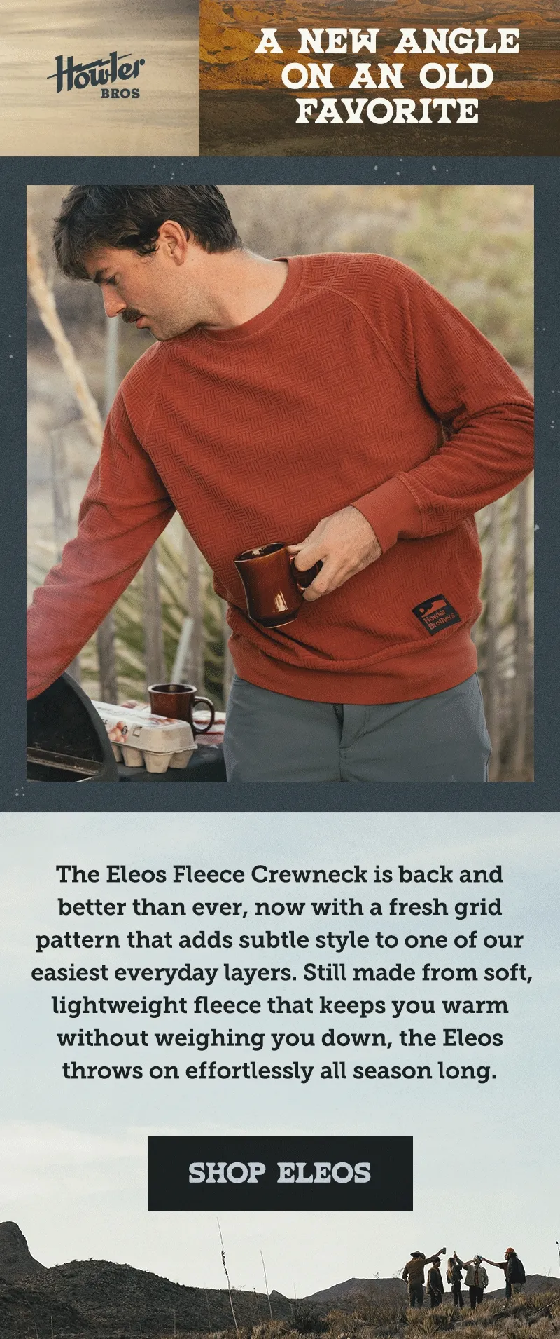 The Eleos Fleece Crewneck is back and better than ever, now with a fresh grid pattern that adds subtle style to one of our easiest everyday layers. Still made from soft, lightweight fleece that keeps you warm without weighing you down, the Eleos throws on effortlessly all season long.