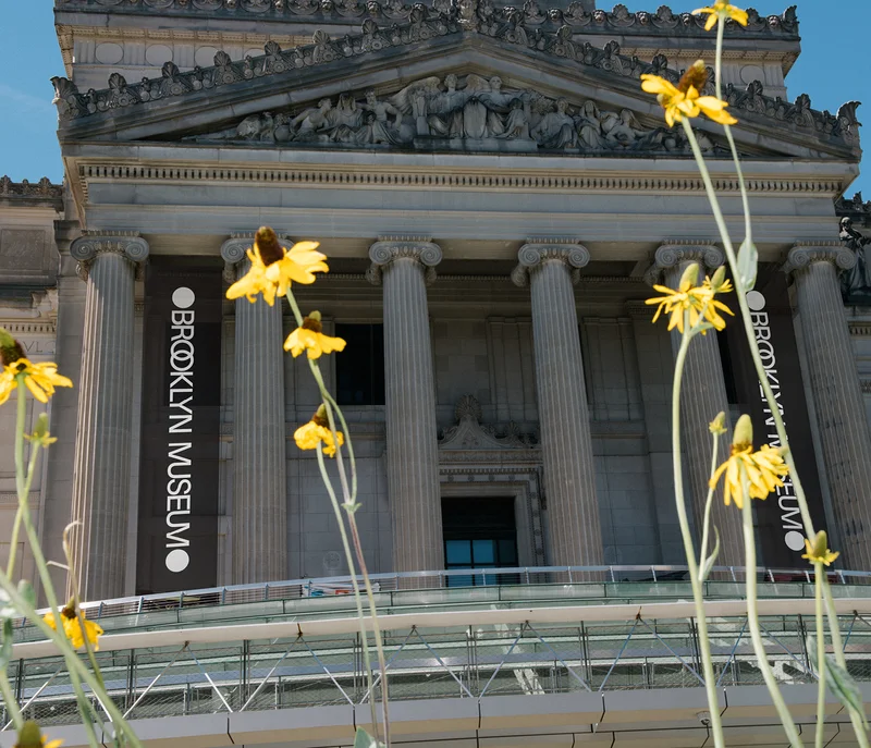 A photograph of the new Brooklyn Museum logo on a banner