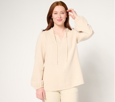Belle Beach by Kim Gravel Beach Club 100% Cotton Gauze Peasant Top