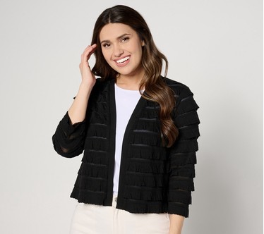 Susan Graver Tiered Ruffle Knit 3/4 Sleeve Shrug
