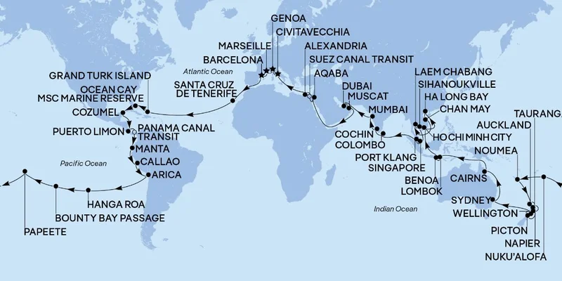 World Cruise 2028 Itinerary Map – Click to Learn More World Cruise 2028 Itinerary Map – Click to Learn More