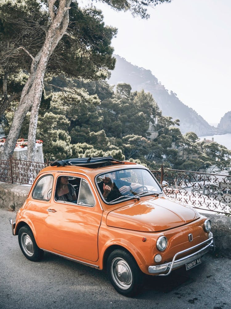 Image of Orange Fiat 500 at Positano
