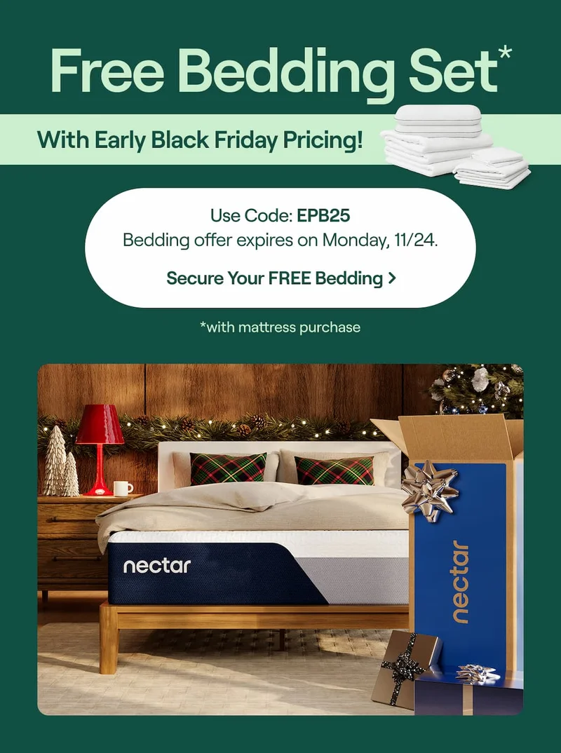 FREE Bedding Set with mattress purchase + Early Black Friday Pricing! Use Code: discount code >