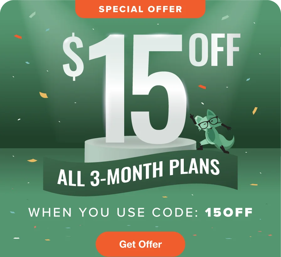 $15 Off all 3-month plans when you use code: discount code