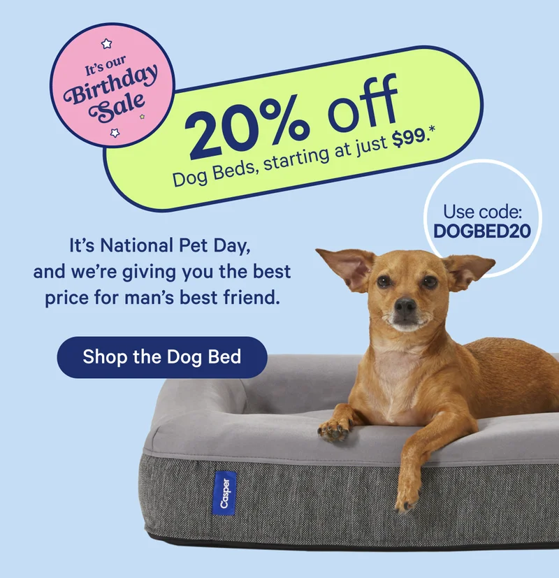 It's our Birthday Sale 20% off Dog Beds, starting at just $99.* It's National Pet Day, and we're giving you the best price for man's best friend. One Day Only