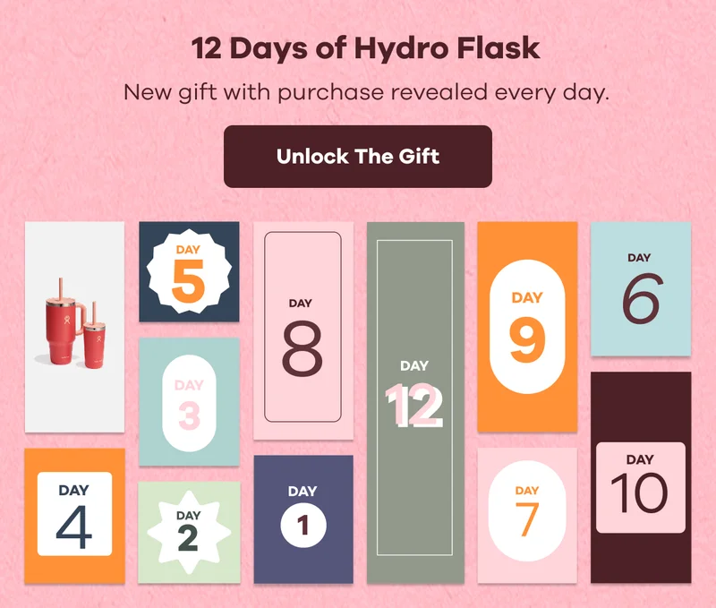12 Days of Hydro Flask. New gift with purchase revealed every day. | Unlock The Gift