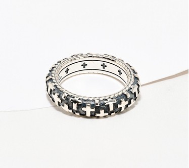 JAI Sterling Silver Symbols of Love Textured Band Ring