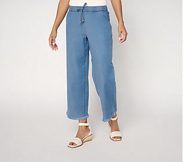 Susan Graver Regular Stretch Crop Chambray Pants w/ Fringe