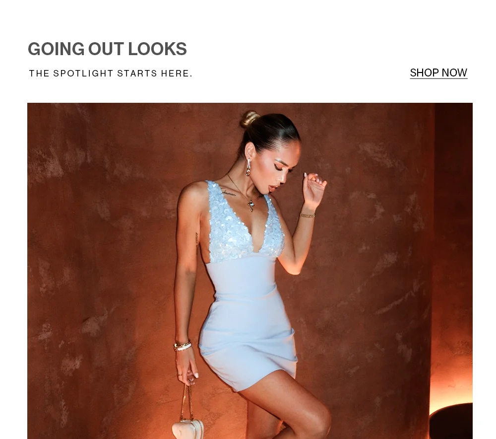 Light blue sequin deep V mini dress for going out looks. Shop women's party dresses and occasion wear fashion.