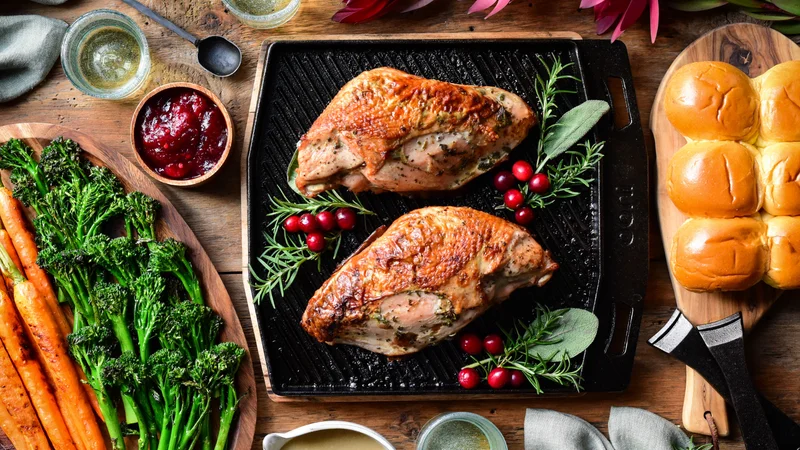 Wood‑Fired Turkey Breasts with Ginger‑Jalapeño‑Cranberry Sauce