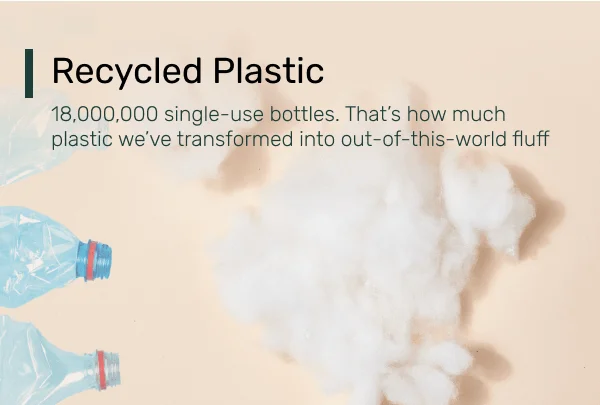 Recycled Plastic – 18,000,000 single-use bottles. That's how much plastic we've transformed into out-of-this-world fluff