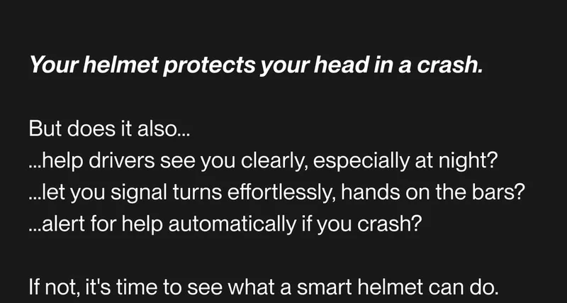 Text explaining that most helmets protect only during a crash, while smart helmets offer added safety like visibility and alerts.