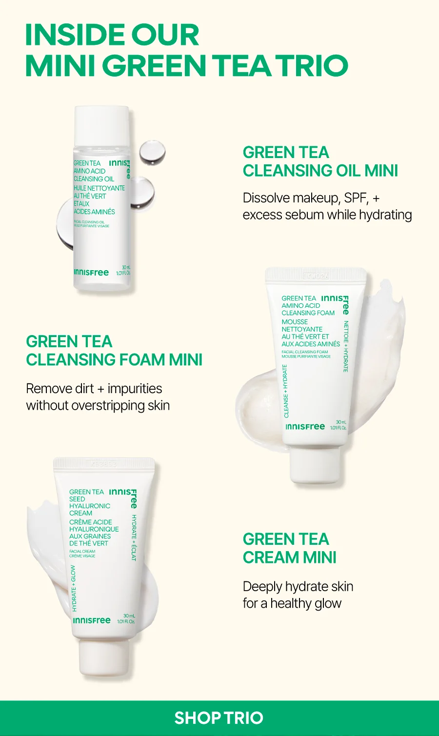 GREEN TEA MINI DOUBLE CLEANSE + HYDRATE TRIO