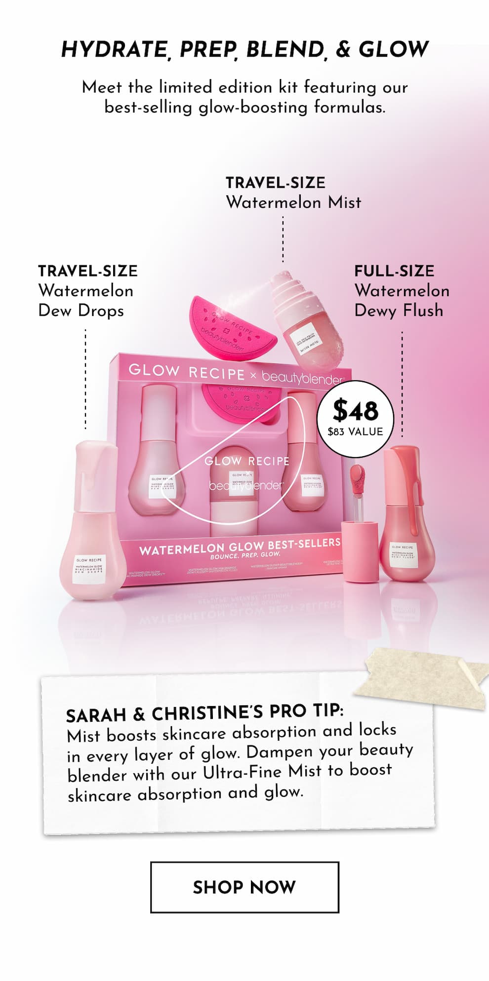 NEW Glow Recipe x Beauty Blender Watermelon Glow Best-Sellers Kit