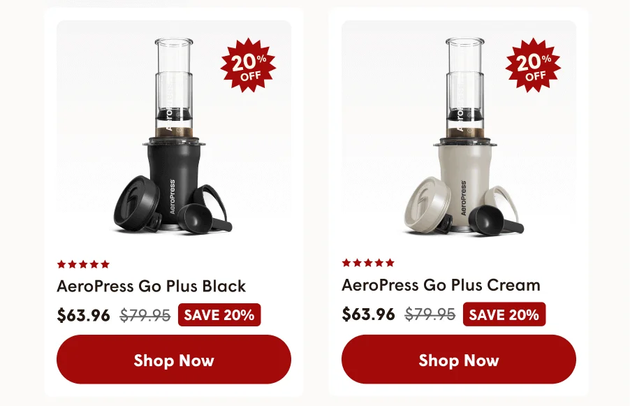 AeroPress Go Plus in Black, and in Cream.