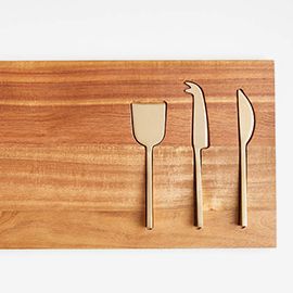 Octavia Small Wood Serving Board With Cheese Knives
