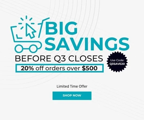 Big Savings Before Q3 Closes. 20% Off Orders Over $500. Use Code: discount code. Limited Time Offer. Shop Now.