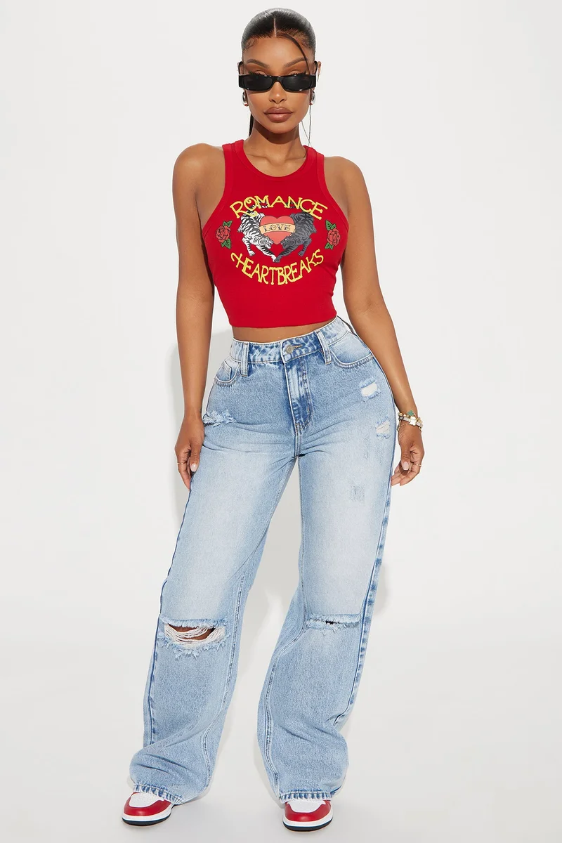 Image of Wondering Why Ripped Straight Leg Jeans - Medium Wash
