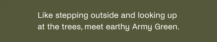 Like stepping outside and looking up at the trees, meet earthy Army Green.