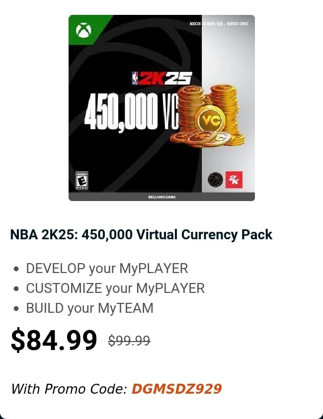 NBA 2K25: 450,000 Virtual Currency Pack