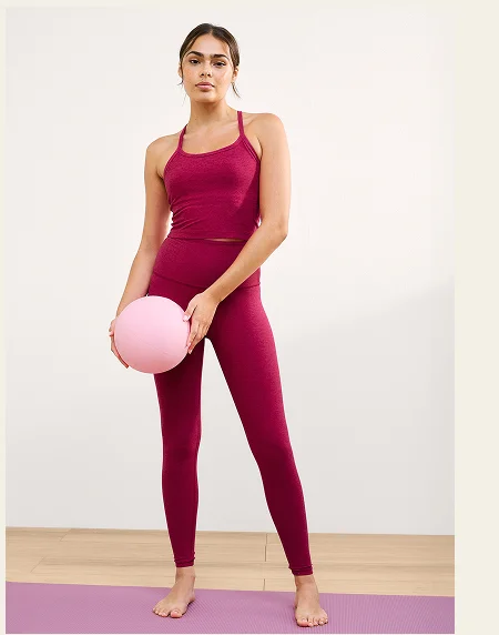 Spacedye Caught In The Midi High Waisted Legging in Sangria Heather