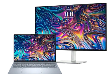 A Dell 16 Plus laptop computer and a Dell 32 Plus 4K monitor.