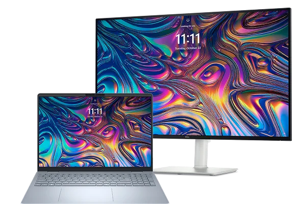 A Dell 16 Plus laptop computer and a Dell 32 Plus 4K monitor.