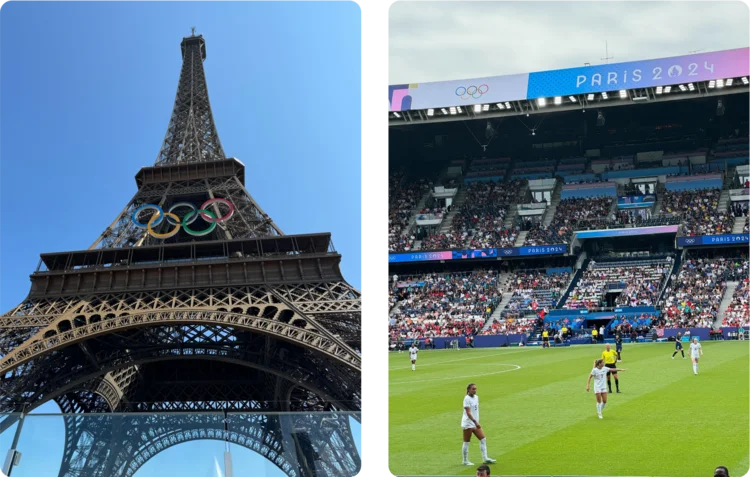 The Eiffel Tower and the women's soccer match at the Olympics.